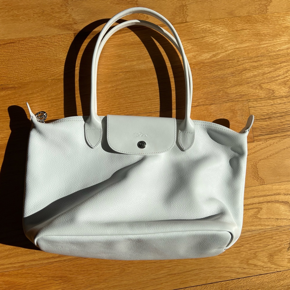 Longchamp White Leather Le Pliage Tote Bag